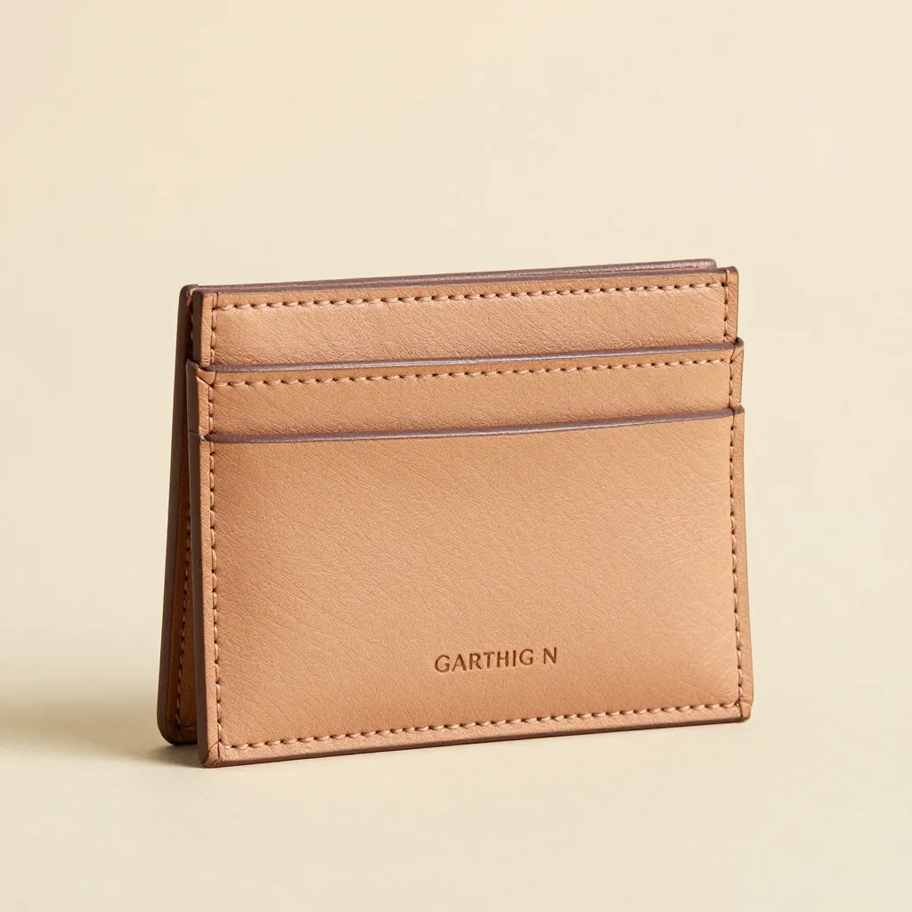 A natural Tuscan mini leather card wallet on a light background