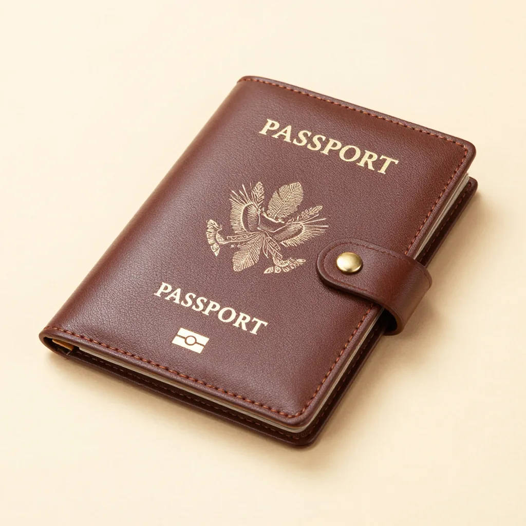 A brown Tuscan passport leather wallet on a light background